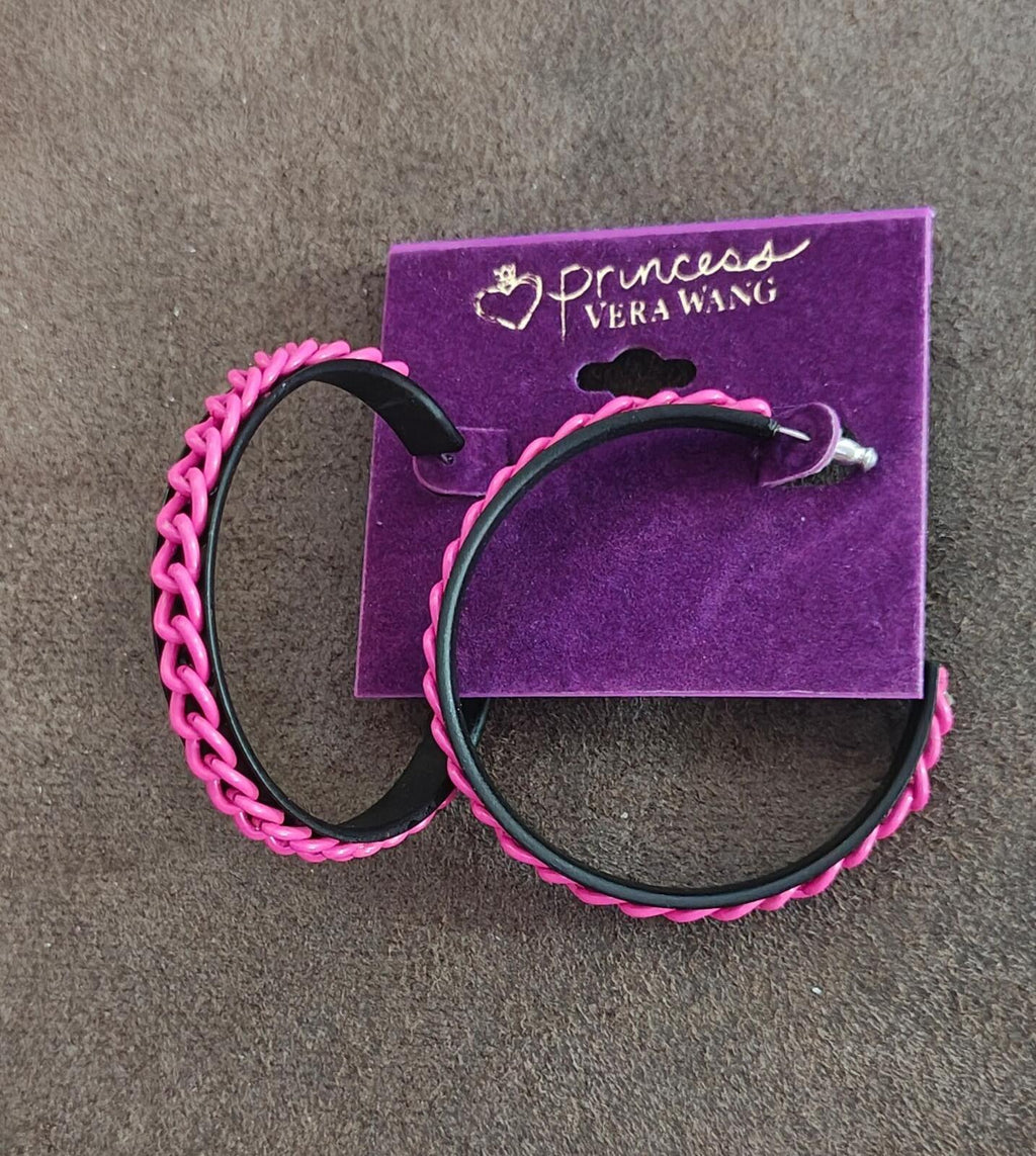 Princess Vera Wang Pink & Black Chain Hoop Earrings - Trinketmania-LV