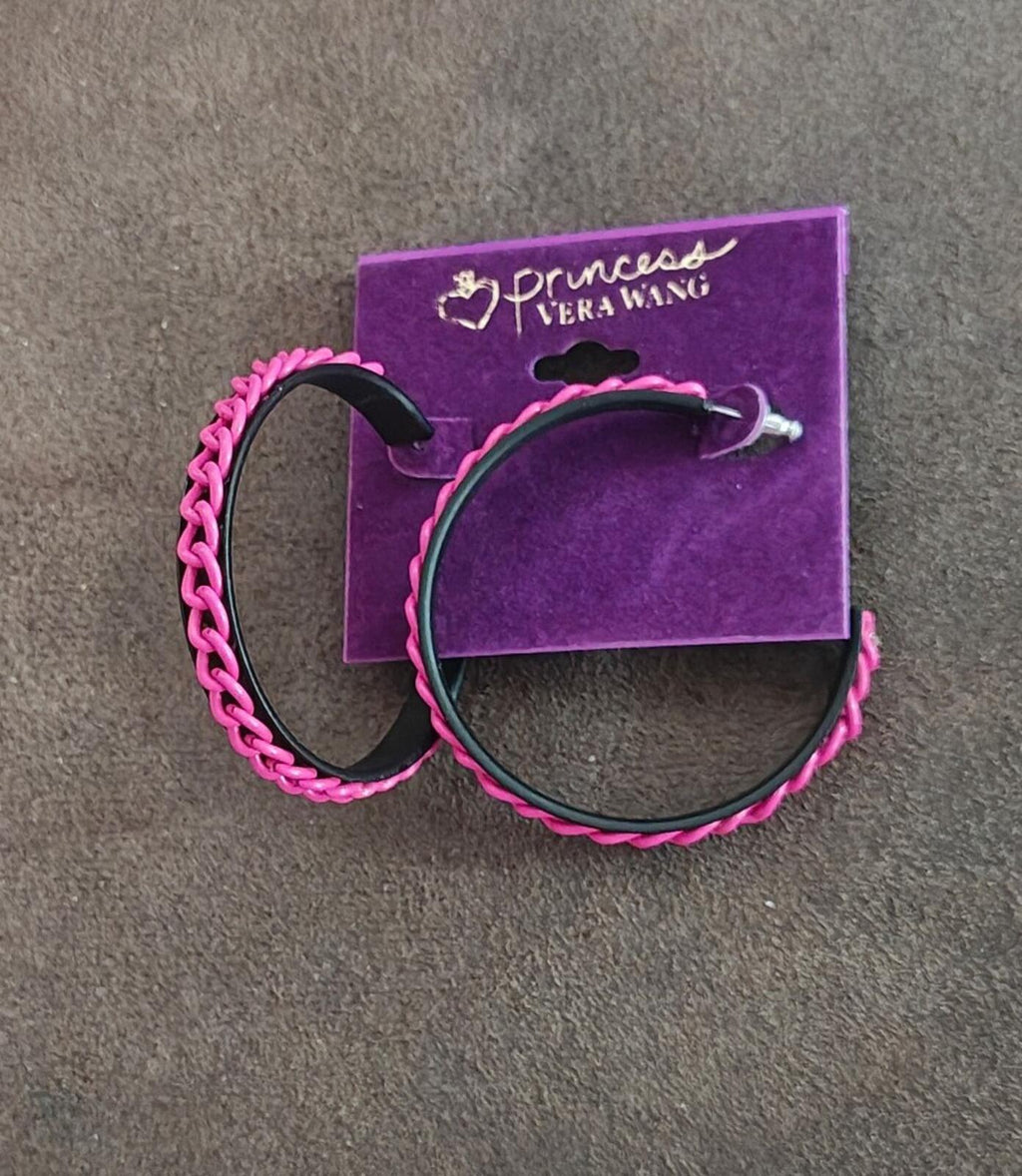 Princess Vera Wang Pink & Black Chain Hoop Earrings - Trinketmania-LV