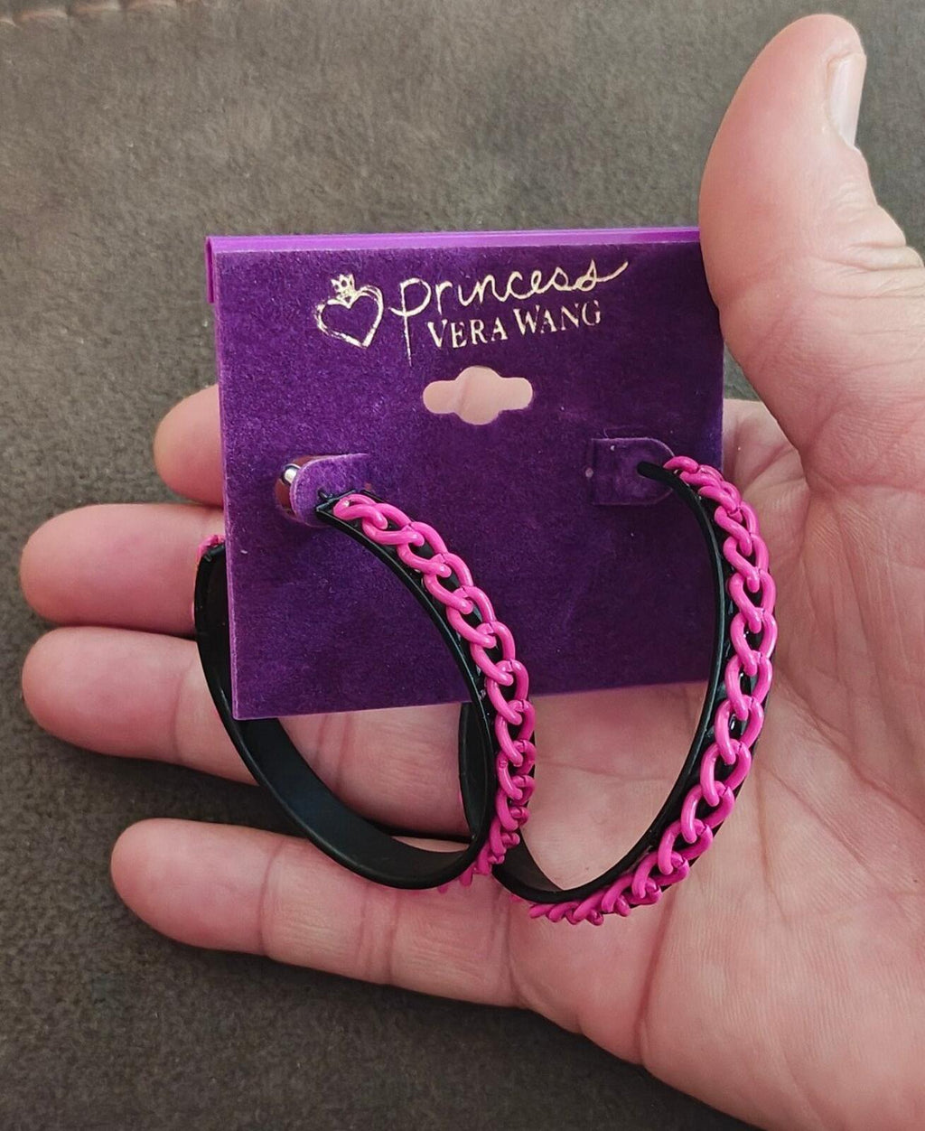 Princess Vera Wang Pink & Black Chain Hoop Earrings - Trinketmania-LV