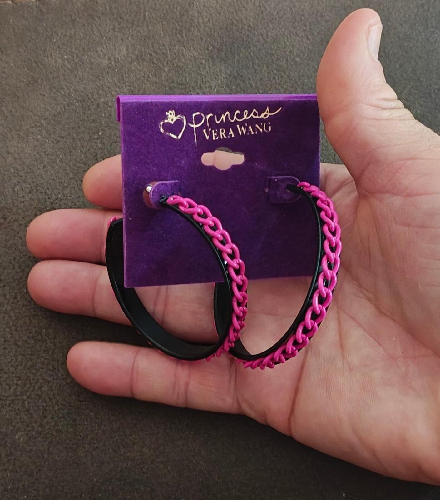 Princess Vera Wang Pink & Black Chain Hoop Earrings - Trinketmania-LV