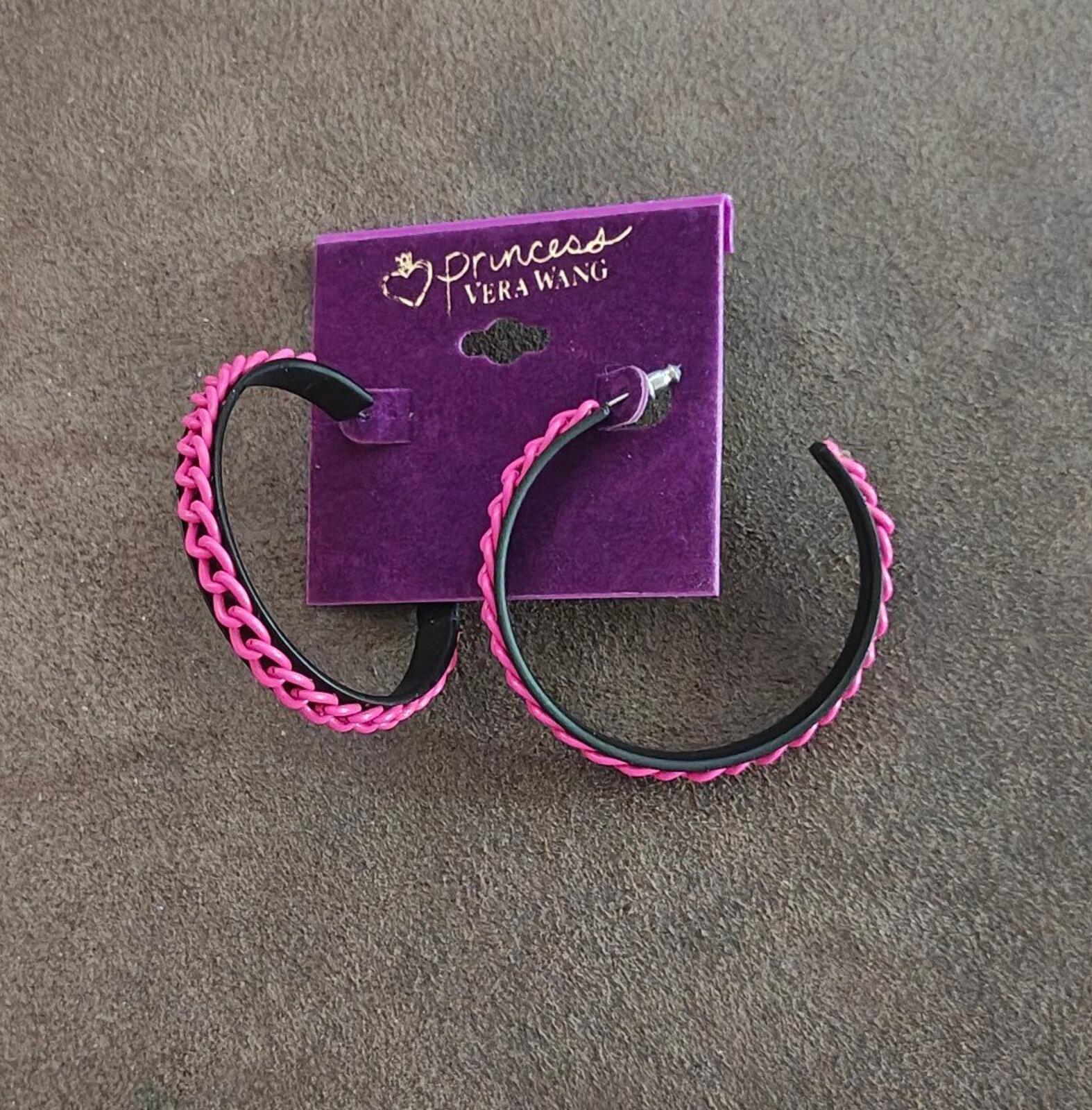 Princess Vera Wang Pink & Black Chain Hoop Earrings - Trinketmania-LV