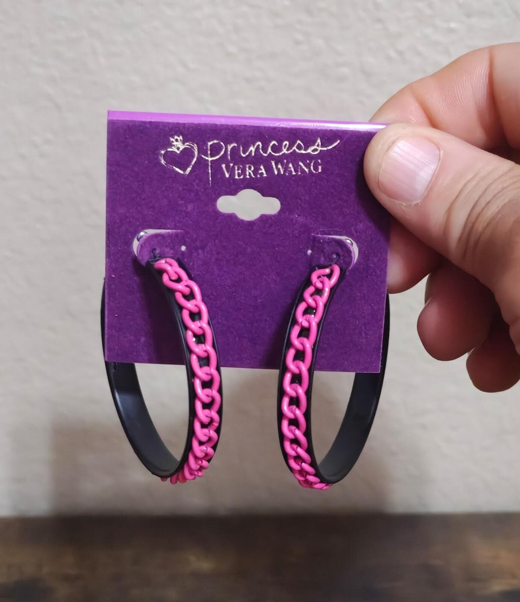 Princess Vera Wang Pink & Black Chain Hoop Earrings - Trinketmania-LV