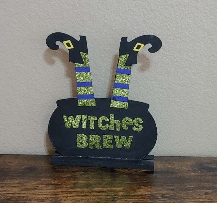 Set Of 3 Wooden Witches Brew Table Decor Figures - Trinketmania