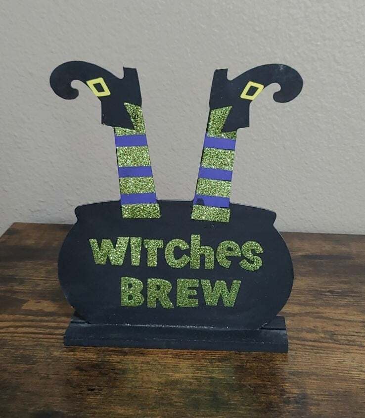 Set Of 3 Wooden Witches Brew Table Decor Figures - Trinketmania
