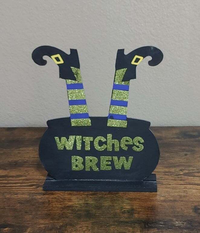 Set Of 3 Wooden Witches Brew Table Decor Figures - Trinketmania