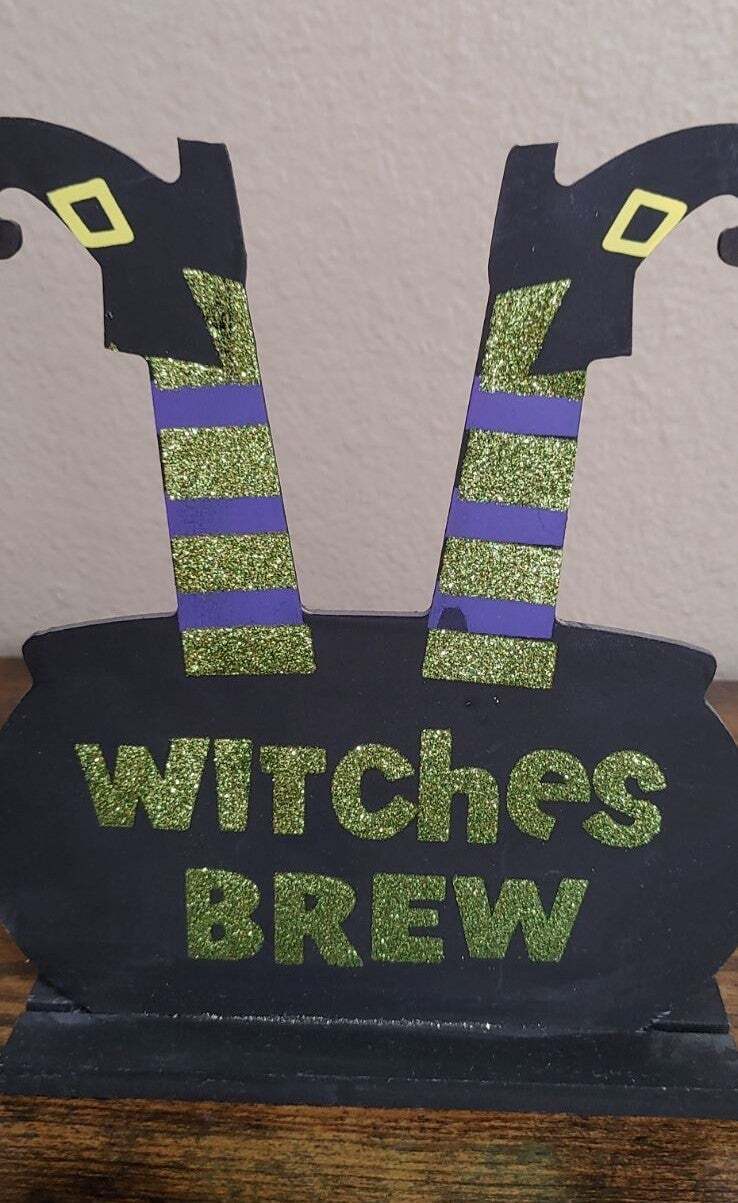 Set Of 3 Wooden Witches Brew Table Decor Figures - Trinketmania