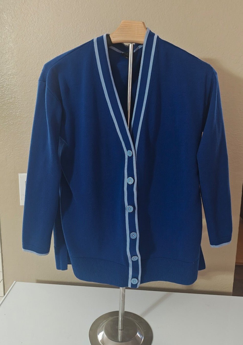 Talbots Blue V-Neck Button Up Cardigan Sweater - Trinketmania-LV