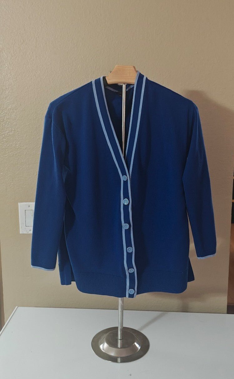 Talbots Blue V-Neck Button Up Cardigan Sweater - Trinketmania-LV