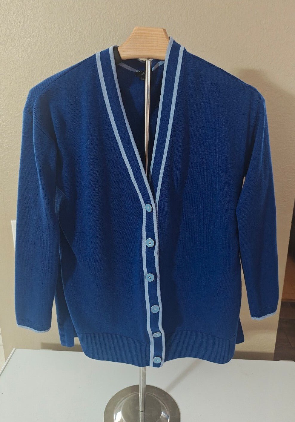 Talbots Blue V-Neck Button Up Cardigan Sweater - Trinketmania-LV