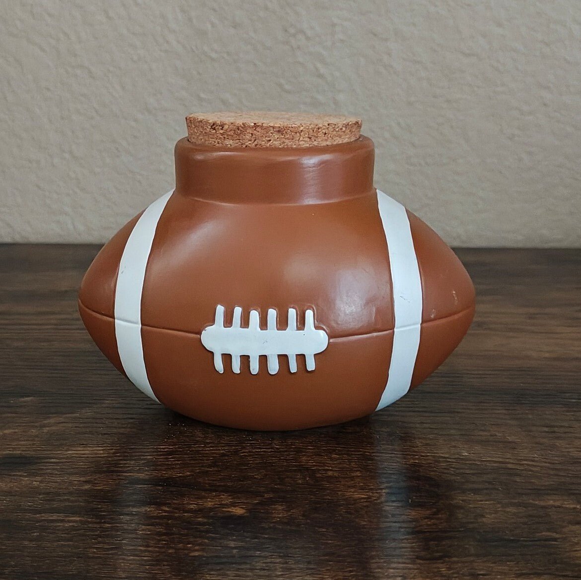 Vintage Ceramic Football Shaped Brown & White Jar/Money Jar - Trinketmania-LV