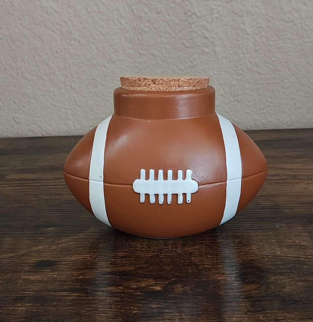 Vintage Ceramic Football Shaped Brown & White Jar/Money Jar - Trinketmania-LV