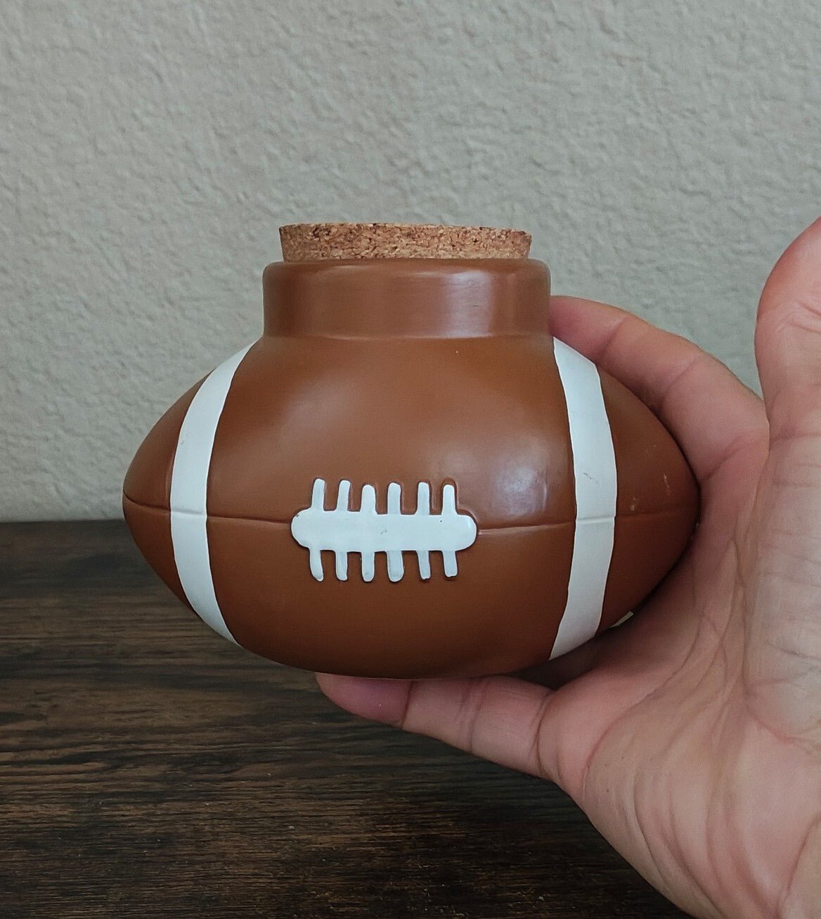 Vintage Ceramic Football Shaped Brown & White Jar/Money Jar - Trinketmania-LV
