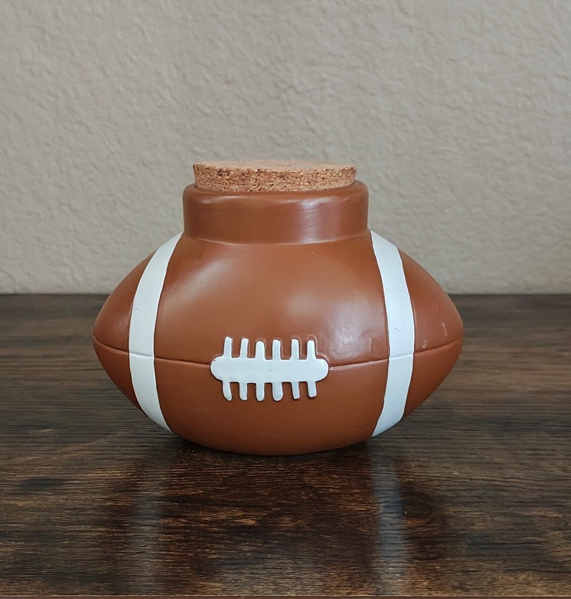 Vintage Ceramic Football Shaped Brown & White Jar/Money Jar - Trinketmania-LV