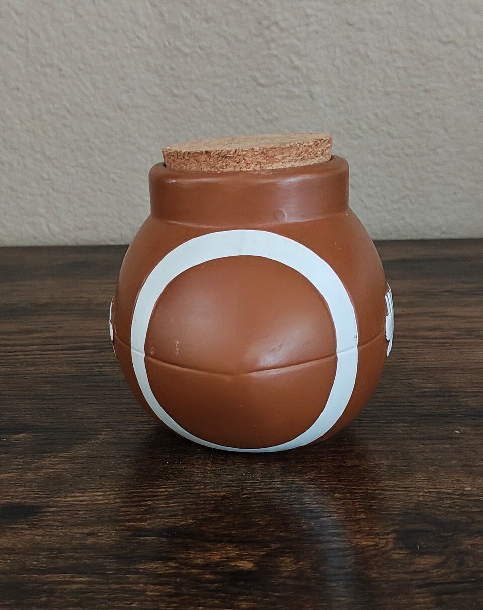 Vintage Ceramic Football Shaped Brown & White Jar/Money Jar - Trinketmania-LV