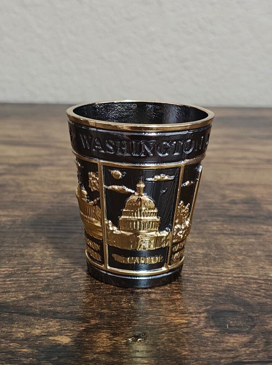 Washington D.C. Souvenir Gold & Black 3D Embosses Shot Glass - Trinketmania-LV